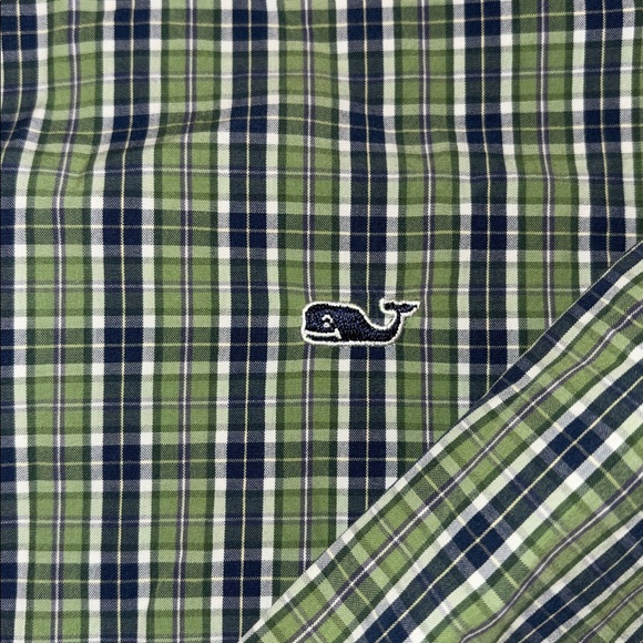 Vineyard Vines Mens Large Green Plaid Whale Button Down Shirt - Picture 2 of 5